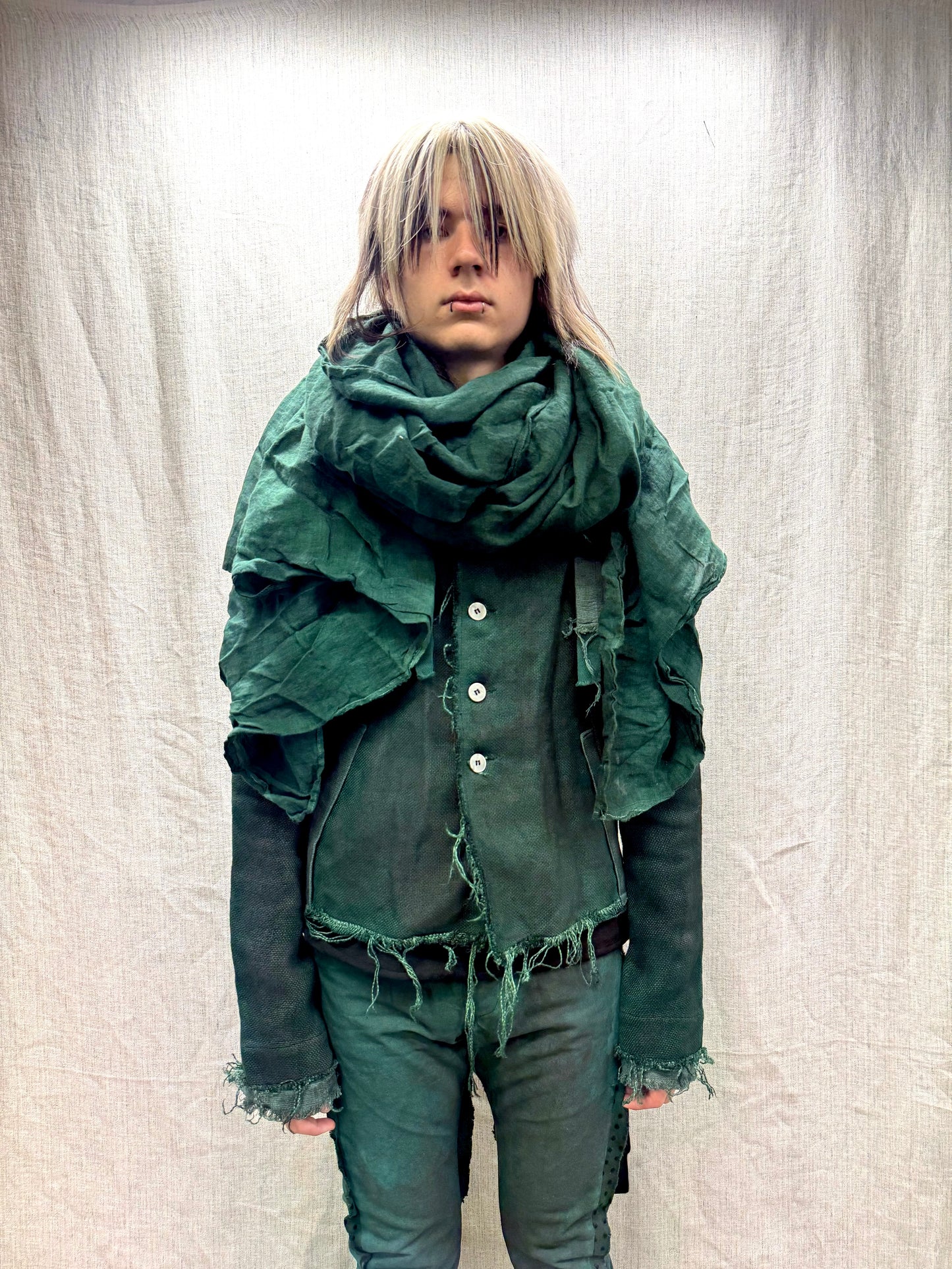 FW24 || LINEN DOUBLE WIDTH SCARF || GANJA GREEN