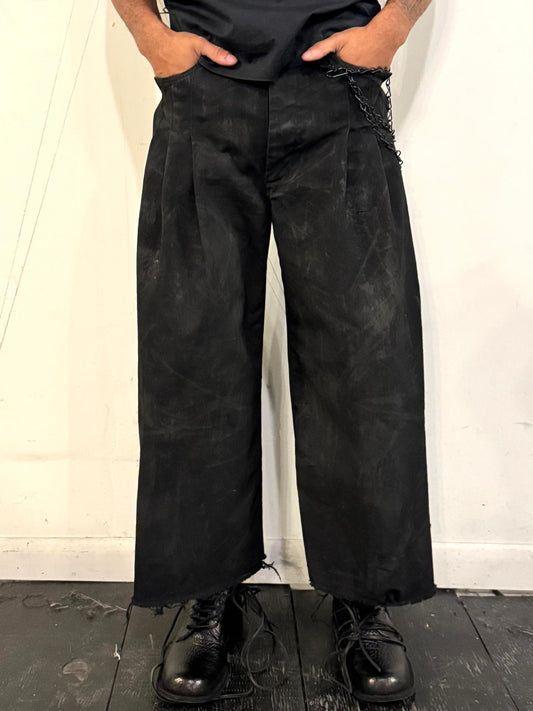 SS26 ||  12 PLEAT  PANTHEON JEANS|| CROPPED  || 100% COTTON - VOLCANIC SULPHUR COATED