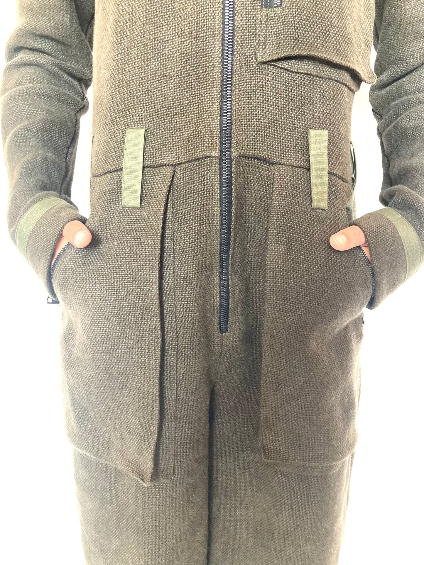 KNG13 || FULL BODY COVERALLS || HEAVY LINEN - OLIVE GREEN