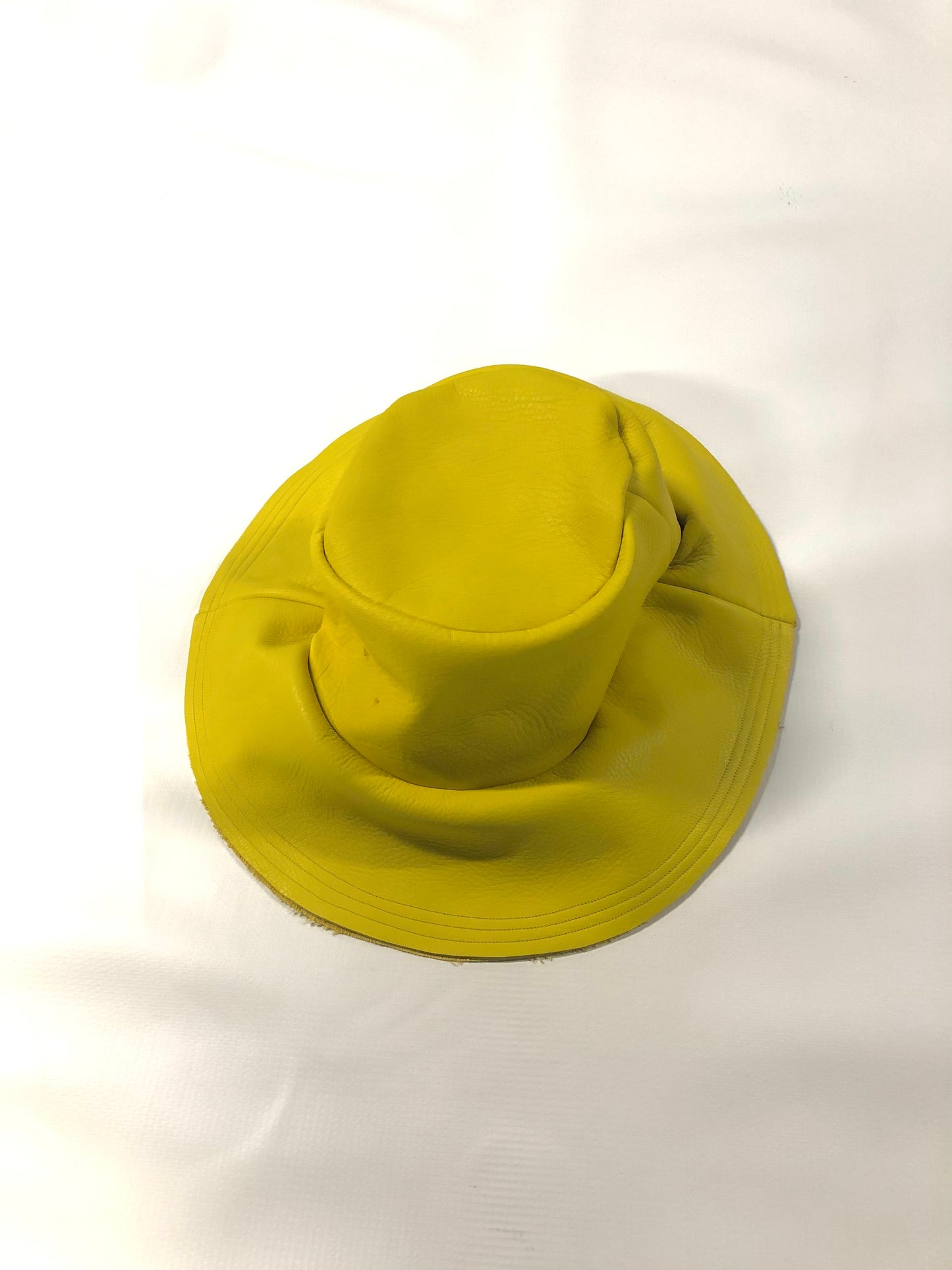 KNG13 || EXTENDED BRIM BUCKET HAT  ||  100% COWHIDE -YELLOW