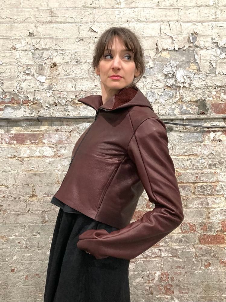 21.2 - LEATHER HENRIKSSON CROPPED HOODED JACKET ||MAROON||