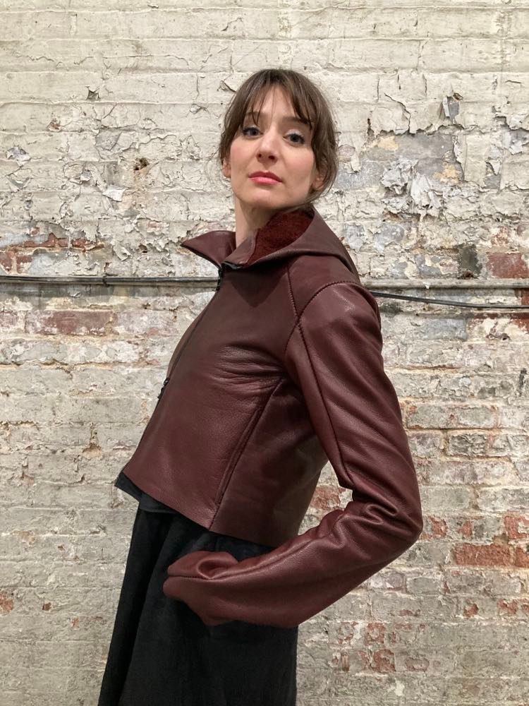21.2 - LEATHER HENRIKSSON CROPPED HOODED JACKET ||MAROON||