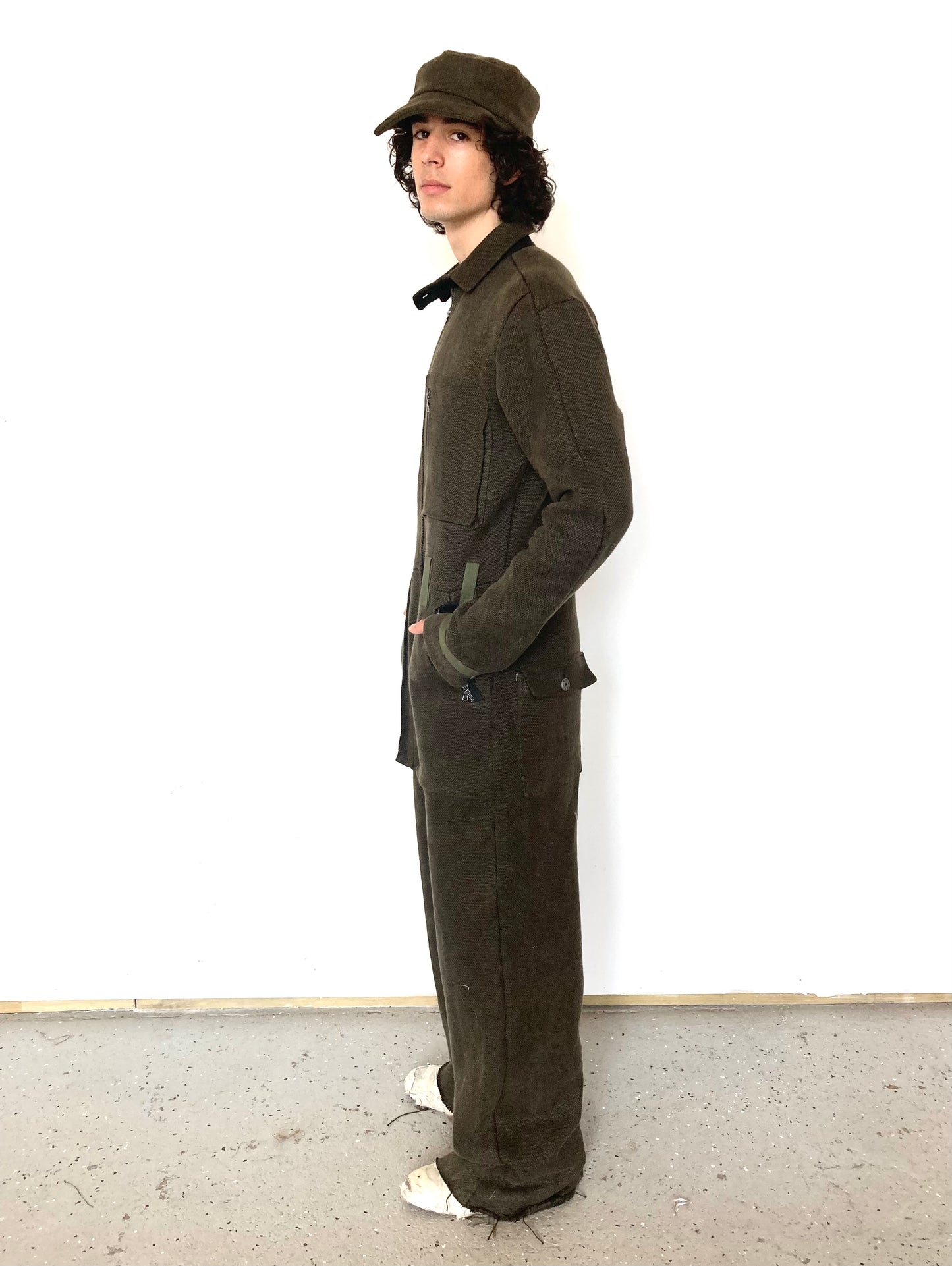 KNG13 || FULL BODY COVERALLS || HEAVY LINEN - OLIVE GREEN