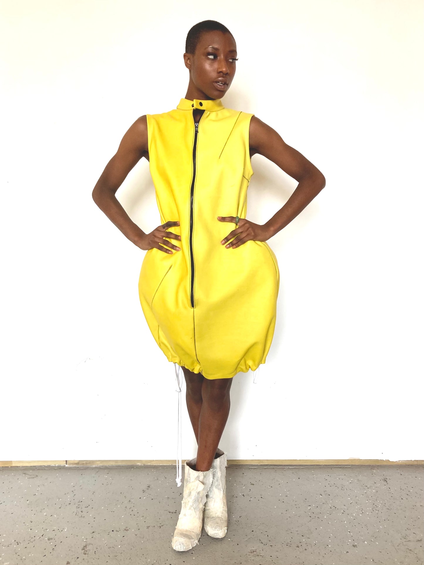 KNG13 || LEATHER ZIP FRONT "JENNIFER DRESS "  || YELLOW