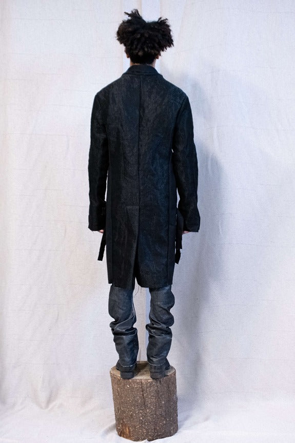 SS23 || PROTOLOGICAL ARCHETYPE COAT WITH MESH PANELS || BLACK