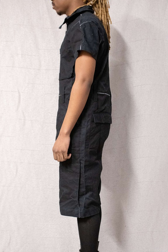 SS23 SHORT FULL BODY COVERALLS BLACK CANVAS