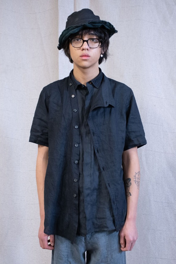 SS23|| DOUBLE FRONT SHORT SLEEVE SHIRT - OD BLACK