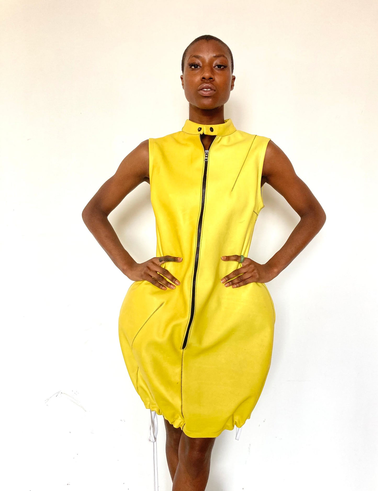 KNG13 || LEATHER ZIP FRONT "JENNIFER DRESS "  || YELLOW